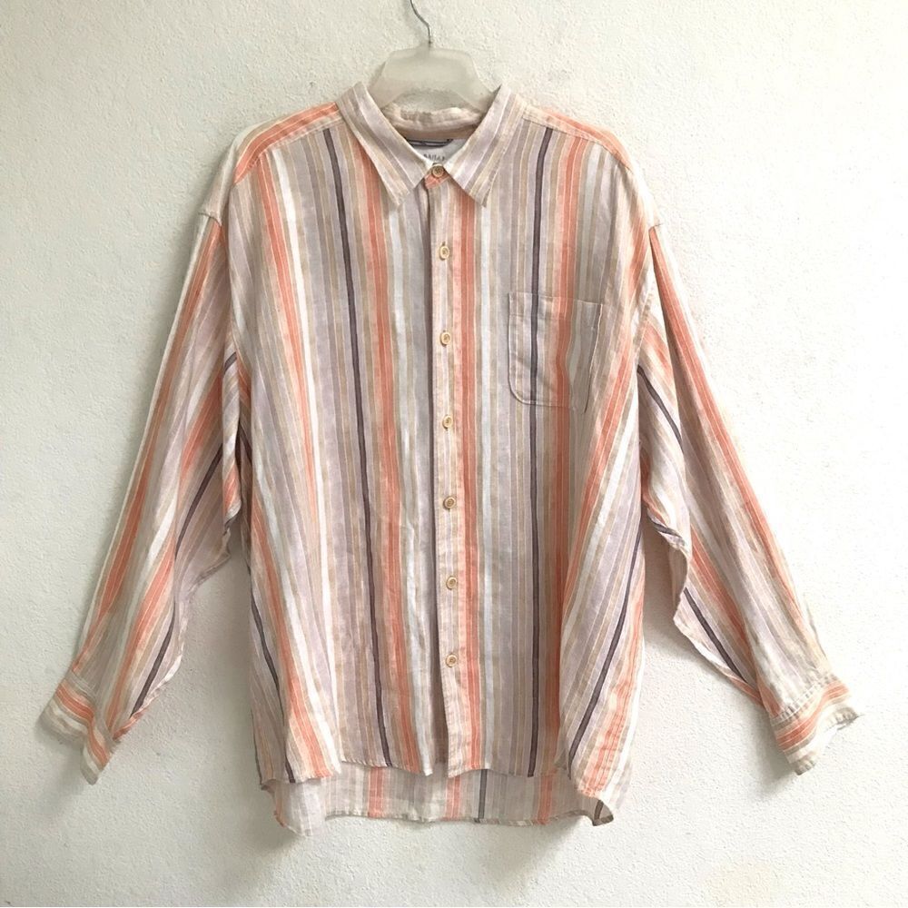 Tommy Bahama relax 100% linen plaid button‎ up long sleeve shirt XXL beach vacay